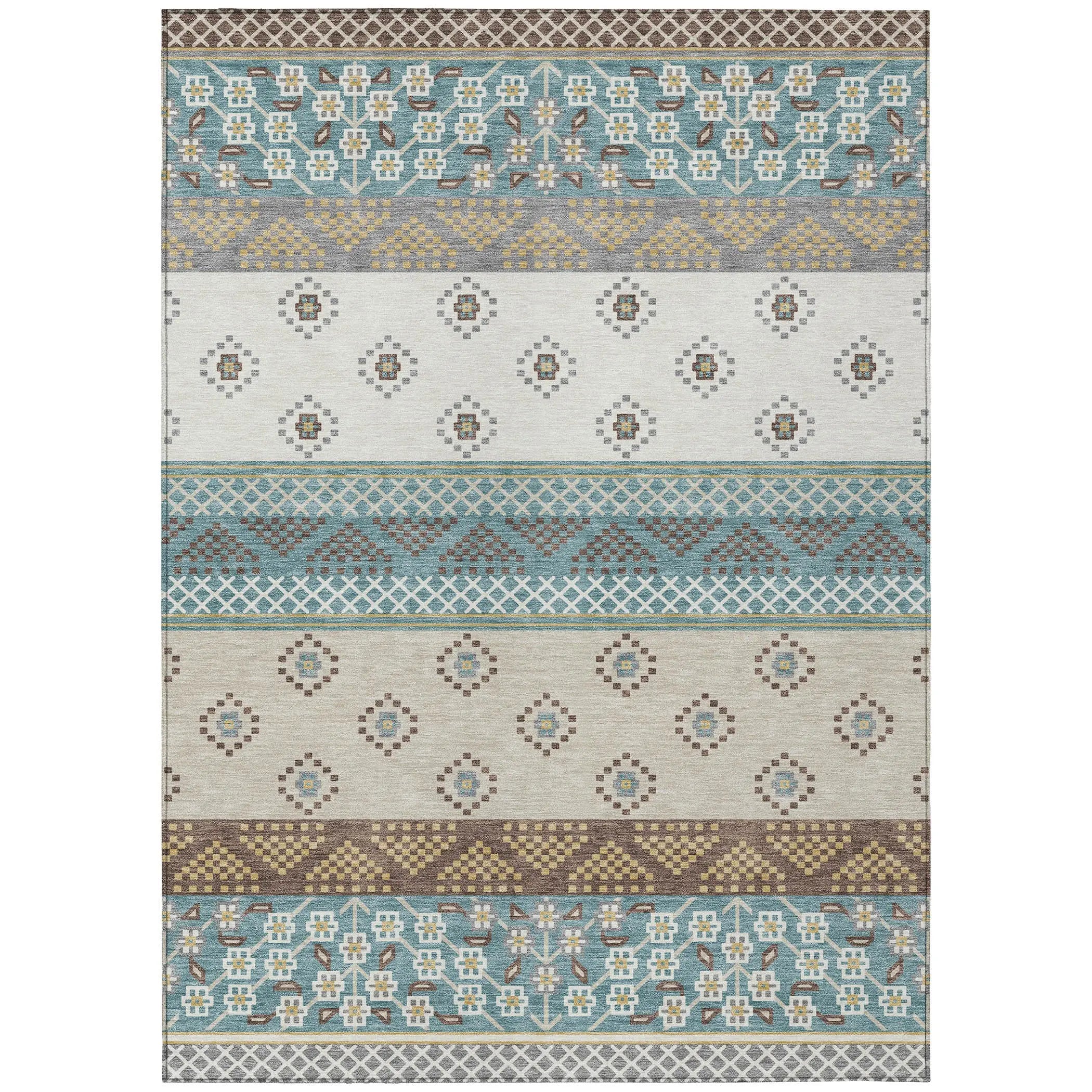9' X 12' Teal Blue And Beige Striped Washable Indoor Outdoor Area Rug Homeroots Outdoor