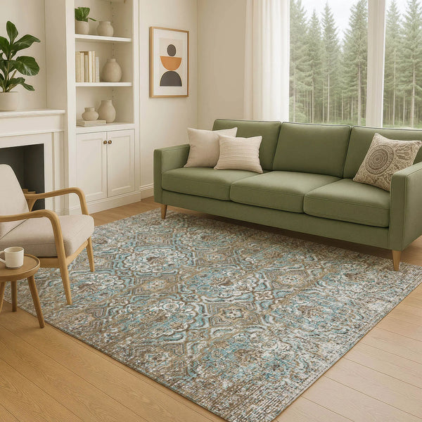 9' X 12' Teal Blue And Blue Floral Washable Indoor Outdoor Area Rug Homeroots Outdoor