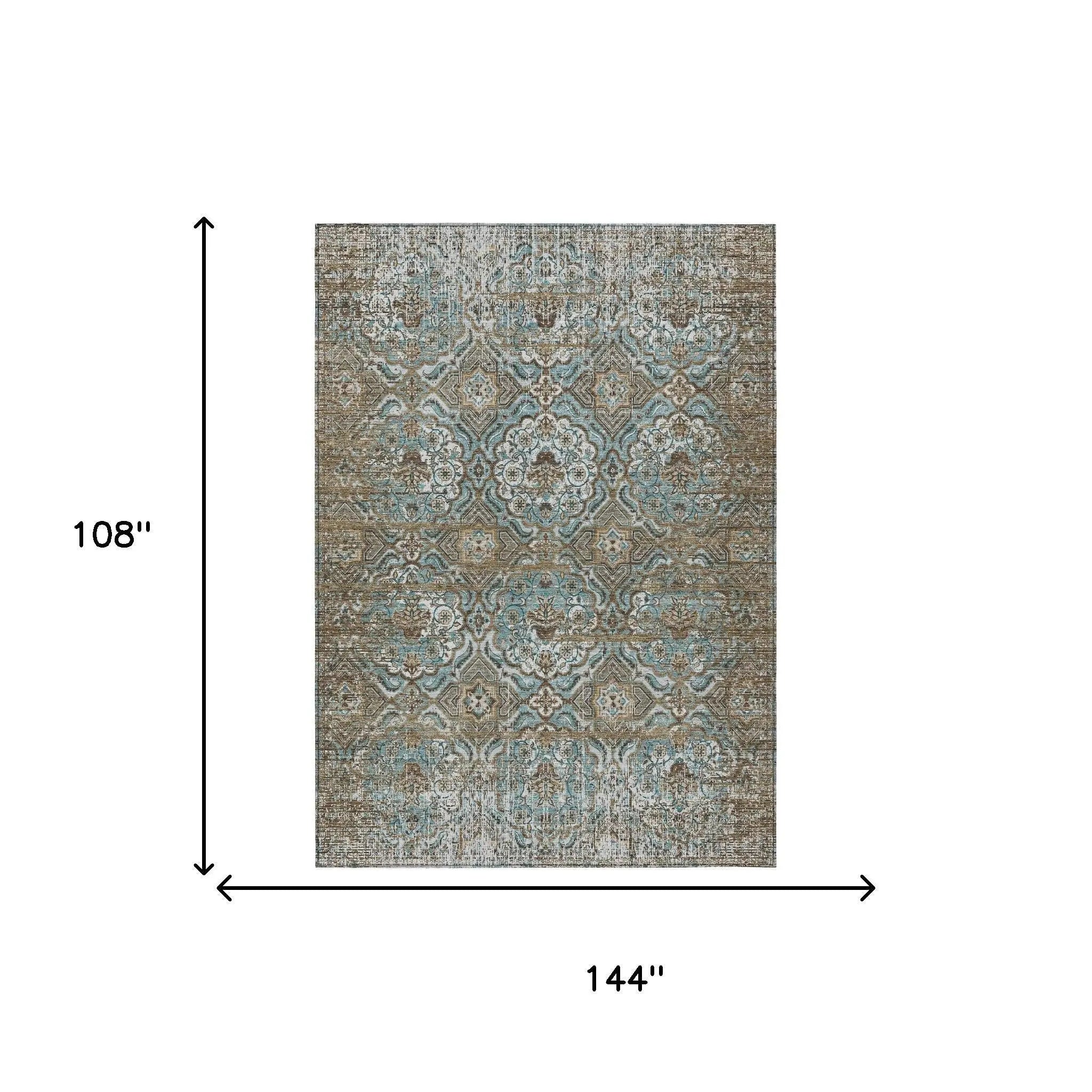 9' X 12' Teal Blue And Blue Floral Washable Indoor Outdoor Area Rug Homeroots Outdoor