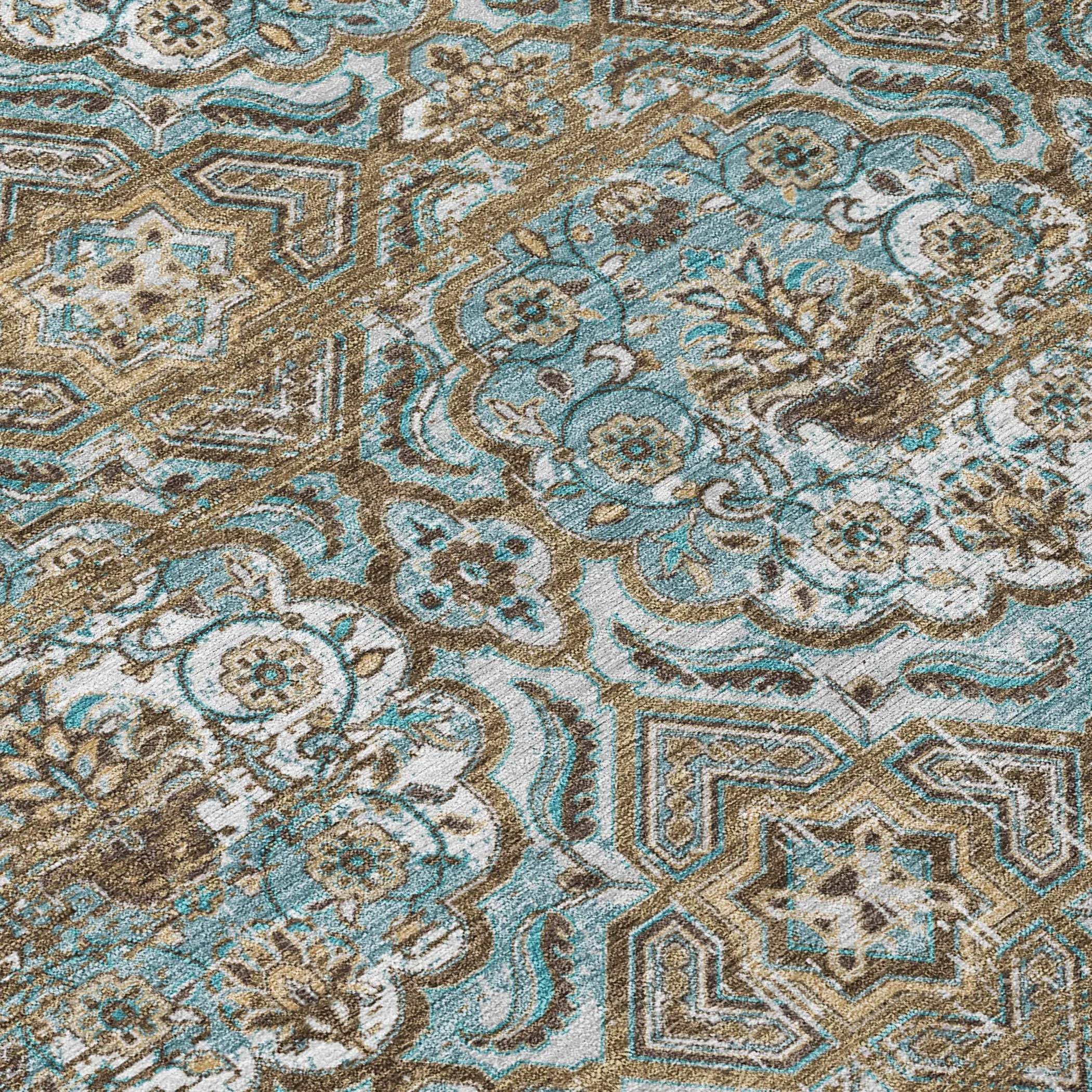 9' X 12' Teal Blue And Blue Floral Washable Indoor Outdoor Area Rug Homeroots Outdoor
