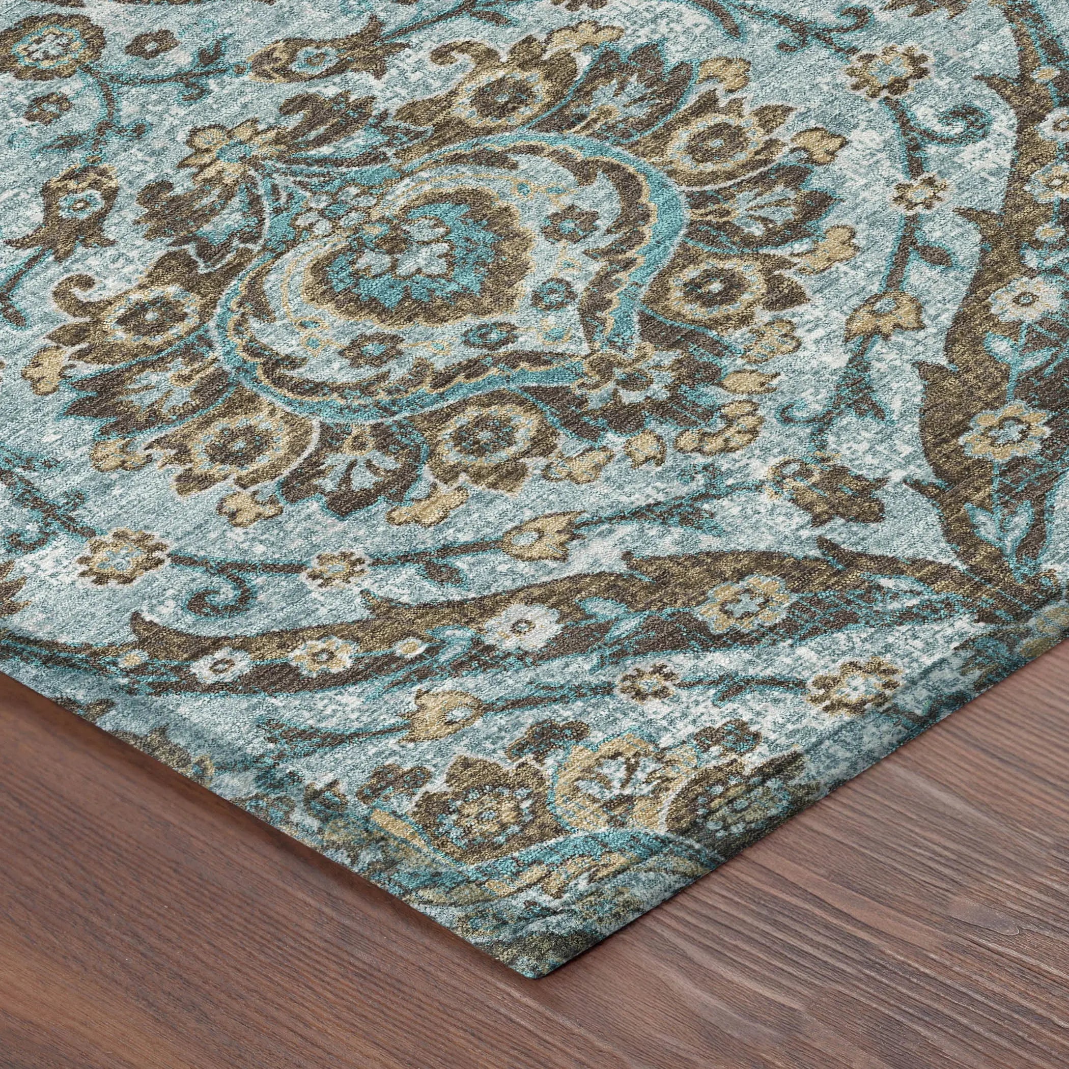 9' X 12' Teal Blue And Blue Floral Washable Indoor Outdoor Area Rug Homeroots Outdoor