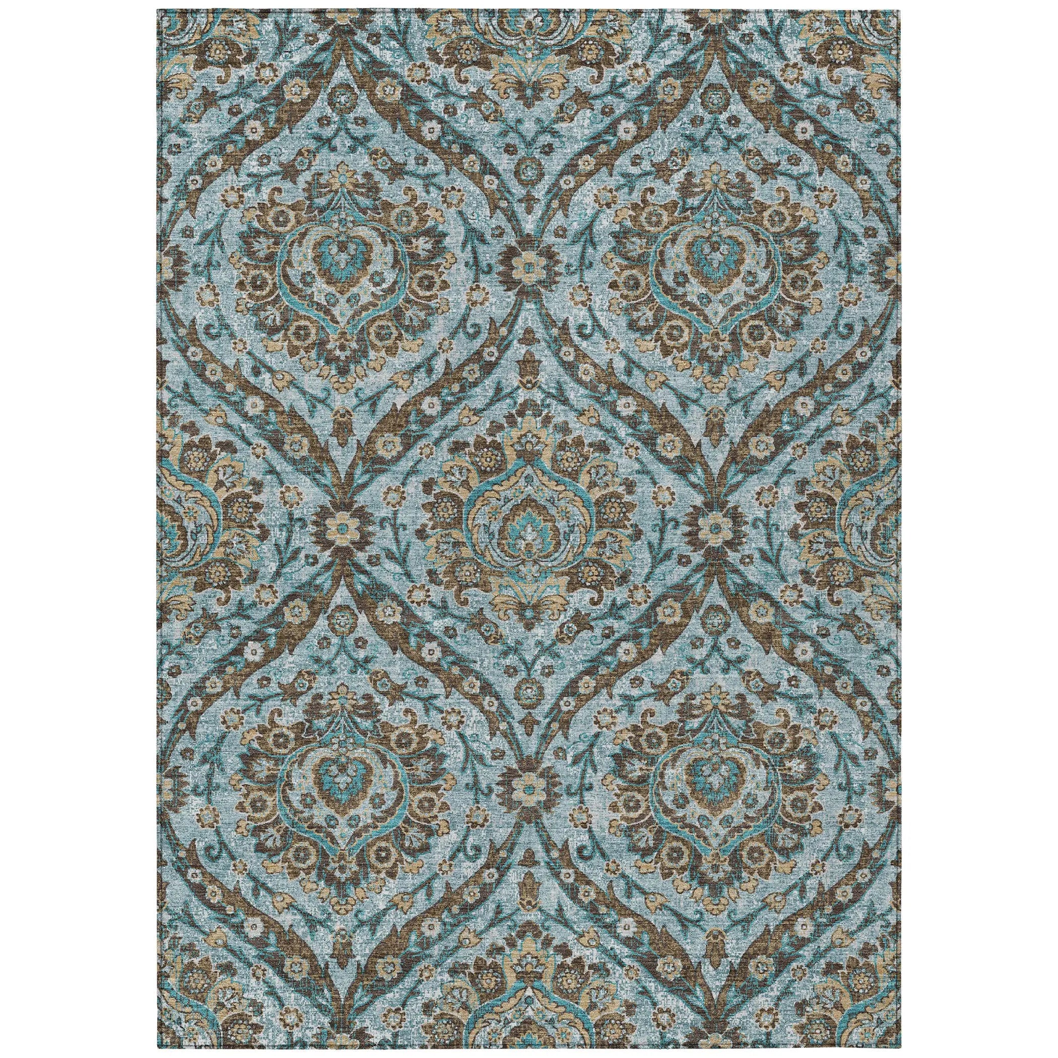 9' X 12' Teal Blue And Blue Floral Washable Indoor Outdoor Area Rug Homeroots Outdoor