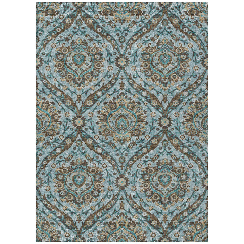 9' X 12' Teal Blue And Blue Floral Washable Indoor Outdoor Area Rug Homeroots Outdoor