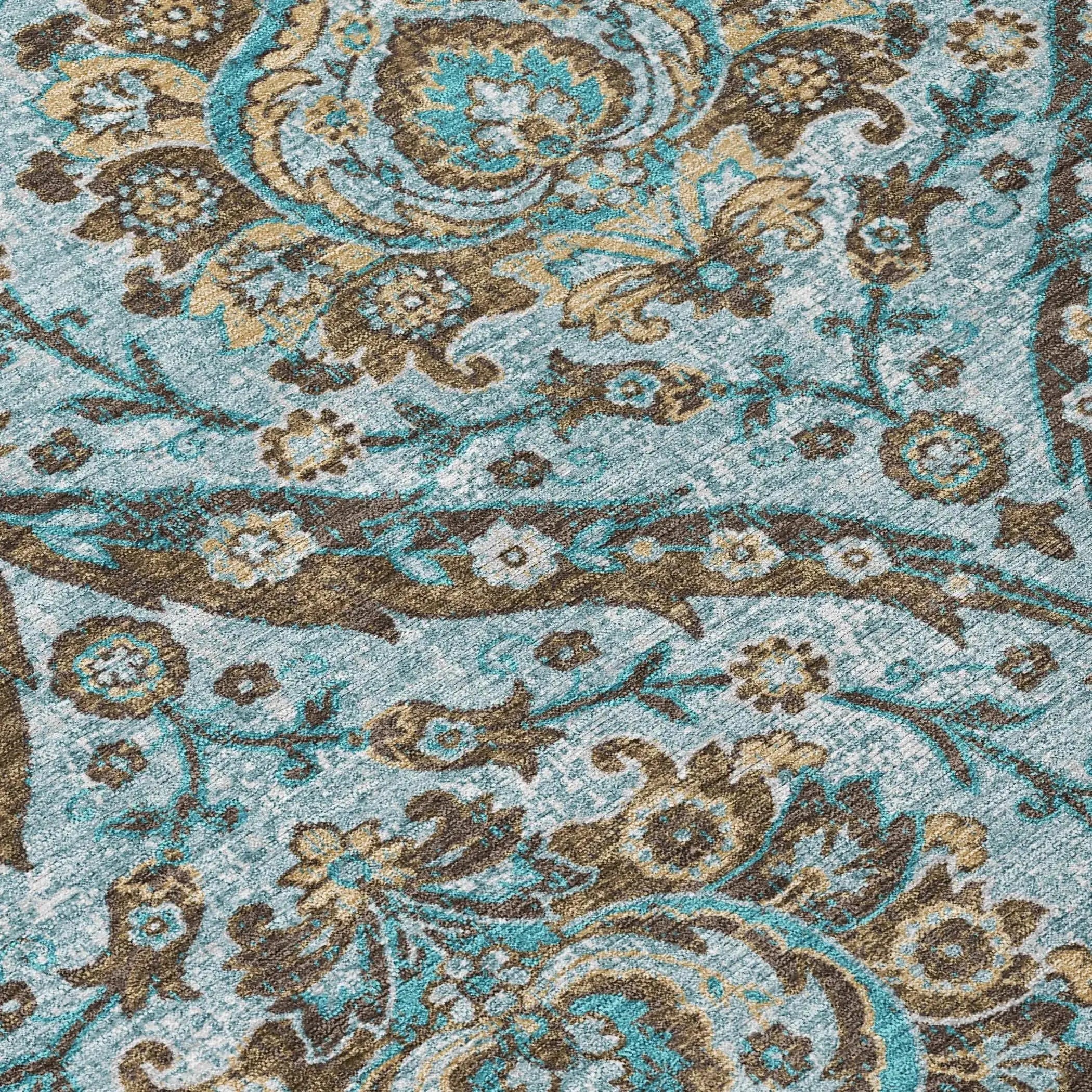 9' X 12' Teal Blue And Blue Floral Washable Indoor Outdoor Area Rug Homeroots Outdoor