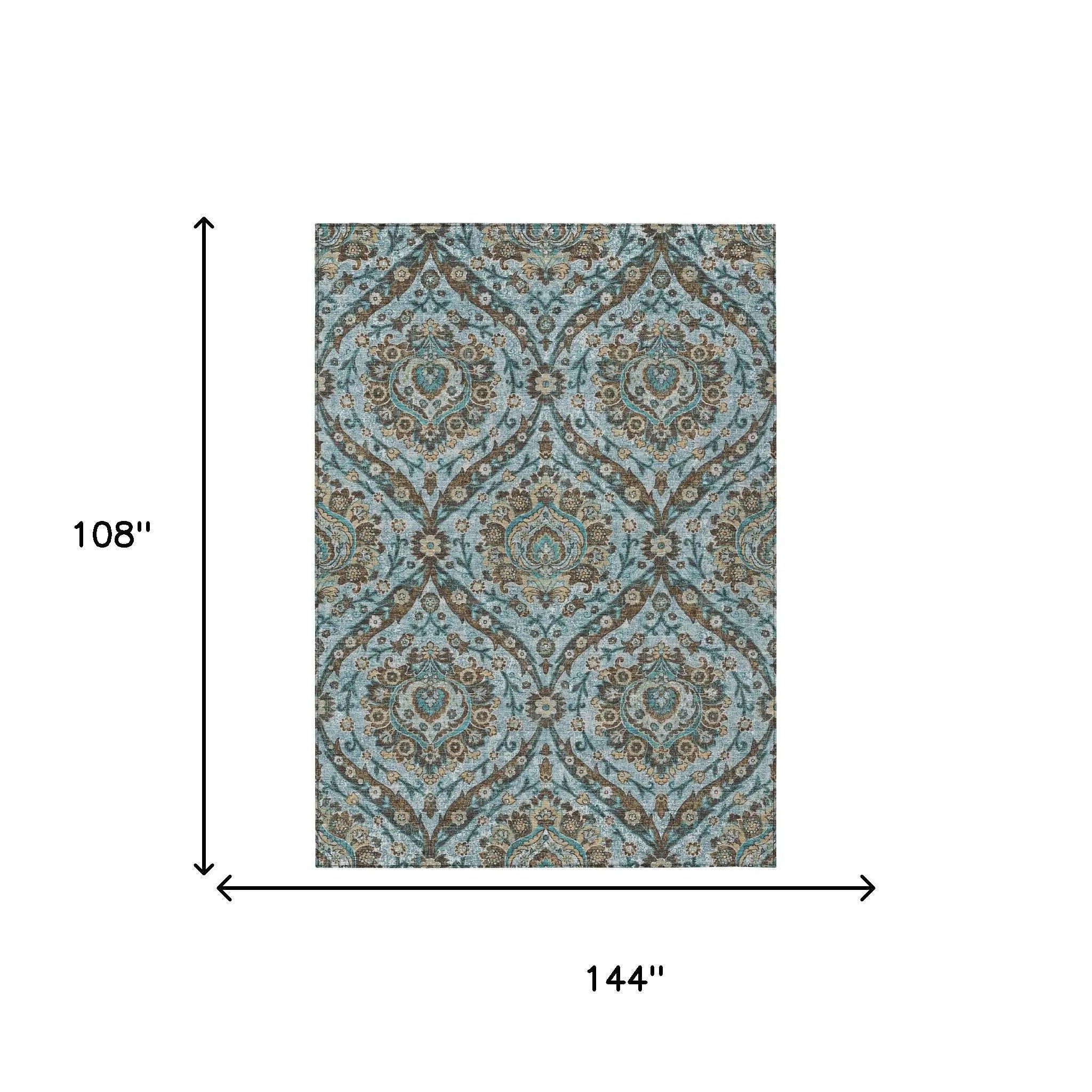 9' X 12' Teal Blue And Blue Floral Washable Indoor Outdoor Area Rug Homeroots Outdoor