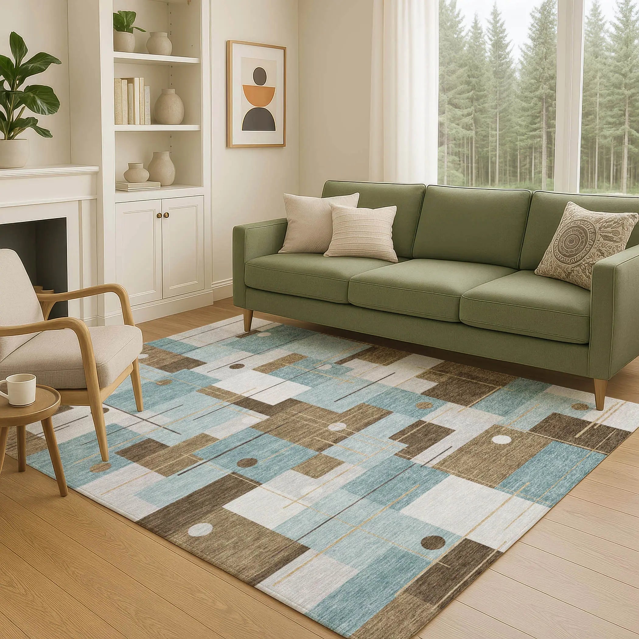 9' X 12' Teal Blue And Blue Geometric Washable Indoor Outdoor Area Rug Homeroots Outdoor