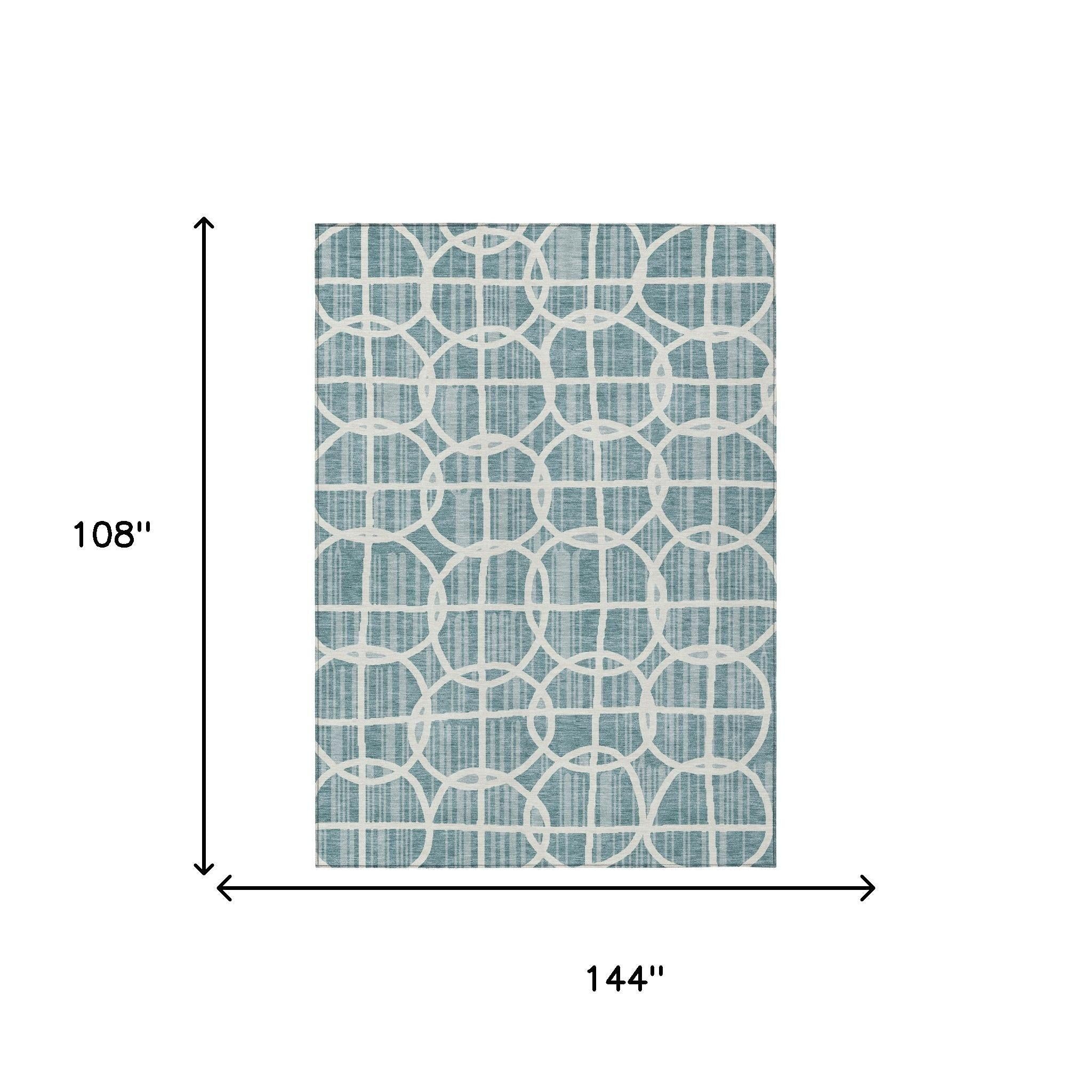 9' X 12' Teal Blue And Blue Geometric Washable Indoor Outdoor Area Rug Homeroots Outdoor
