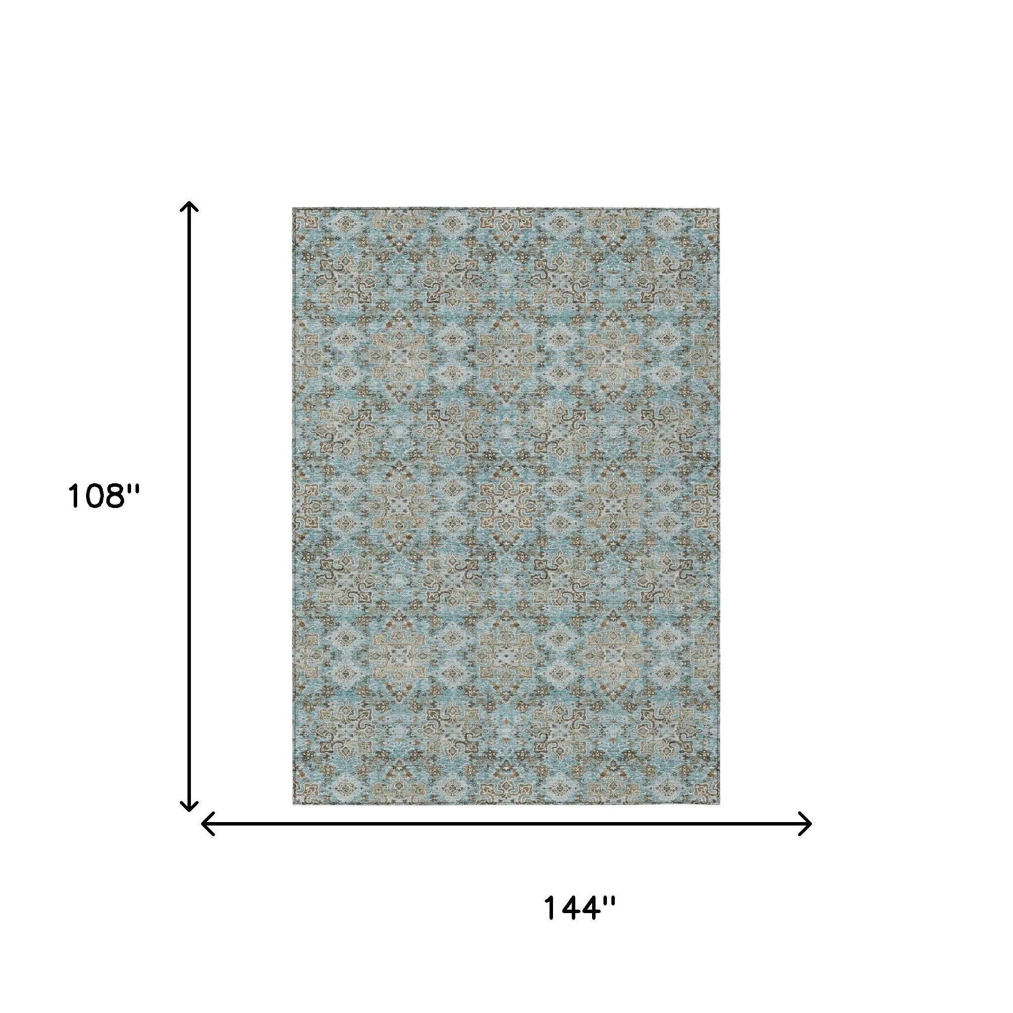 9' X 12' Teal Blue And Blue Oriental Washable Indoor Outdoor Area Rug Homeroots Outdoor