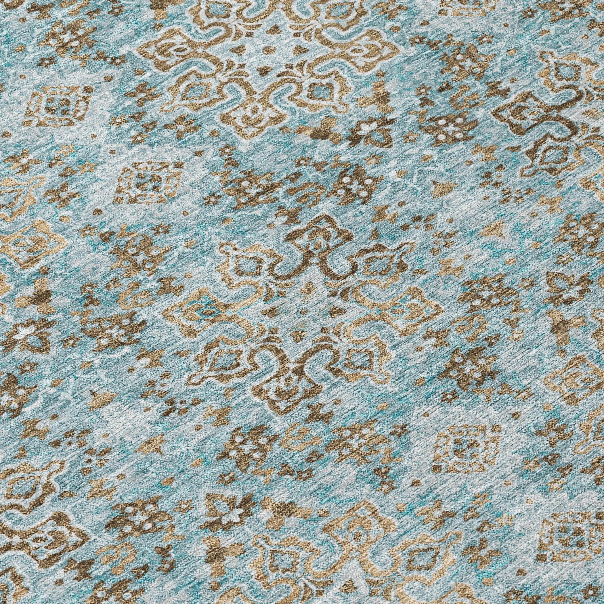 9' X 12' Teal Blue And Blue Oriental Washable Indoor Outdoor Area Rug Homeroots Outdoor