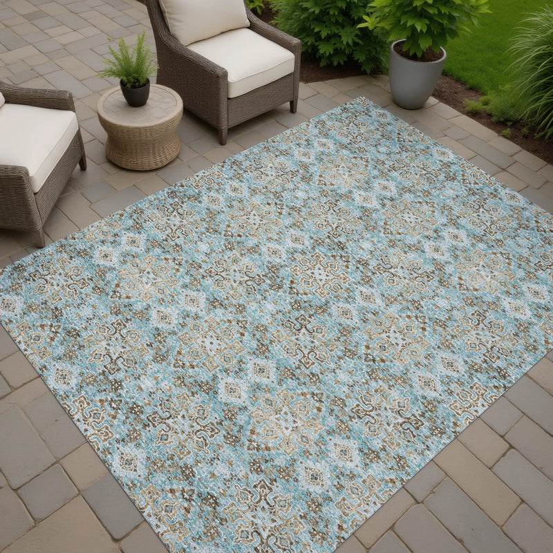 9' X 12' Teal Blue And Blue Oriental Washable Indoor Outdoor Area Rug Homeroots Outdoor
