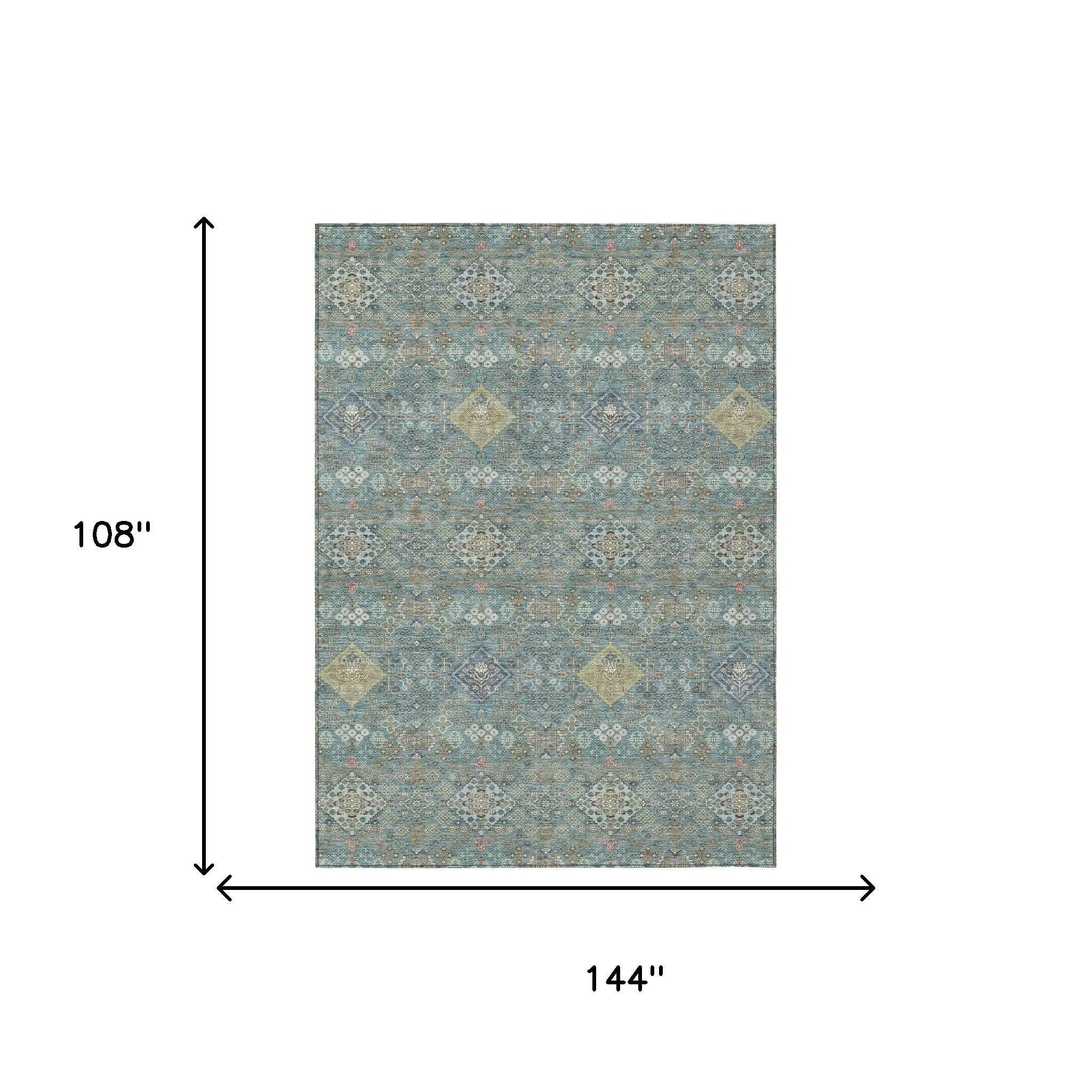 9' X 12' Teal Blue And Blue Oriental Washable Indoor Outdoor Area Rug Homeroots Outdoor