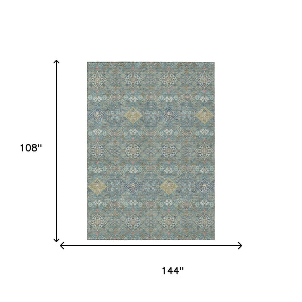 9' X 12' Teal Blue And Blue Oriental Washable Indoor Outdoor Area Rug Homeroots Outdoor