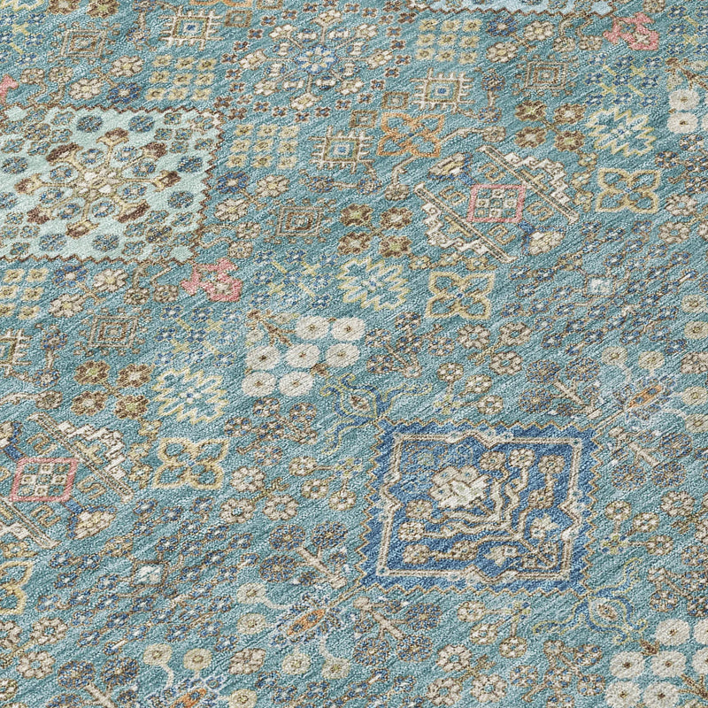 9' X 12' Teal Blue And Blue Oriental Washable Indoor Outdoor Area Rug Homeroots Outdoor