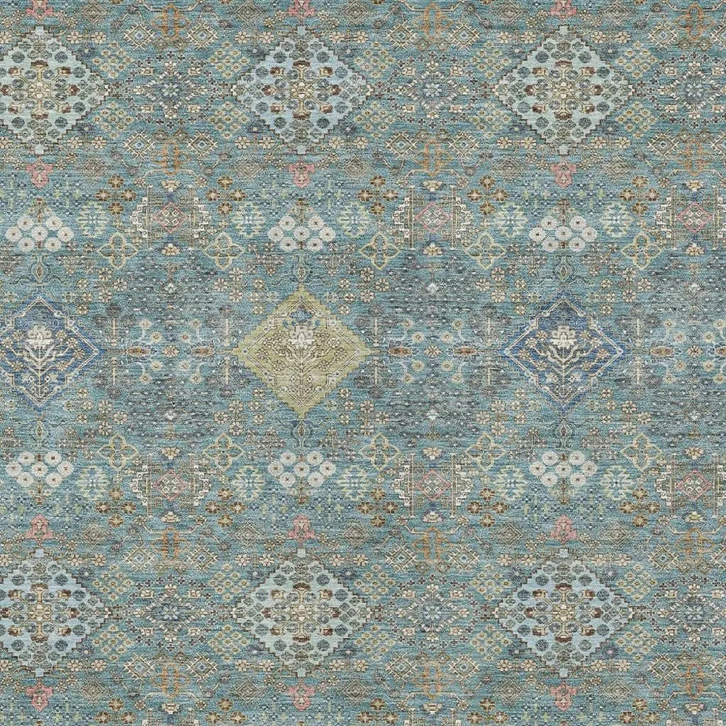 9' X 12' Teal Blue And Blue Oriental Washable Indoor Outdoor Area Rug Homeroots Outdoor