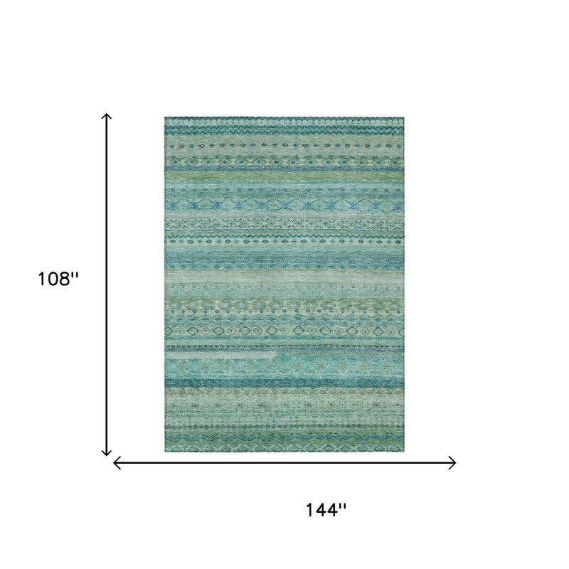 9' X 12' Teal Blue And Blue Striped Washable Indoor Outdoor Area Rug Homeroots Outdoor
