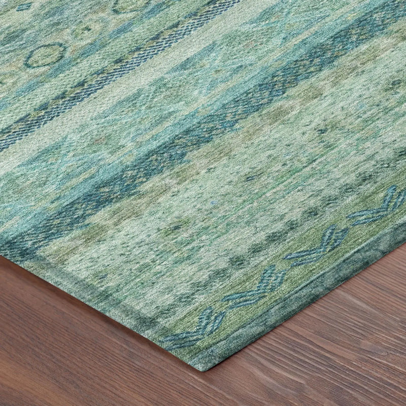 9' X 12' Teal Blue And Blue Striped Washable Indoor Outdoor Area Rug Homeroots Outdoor