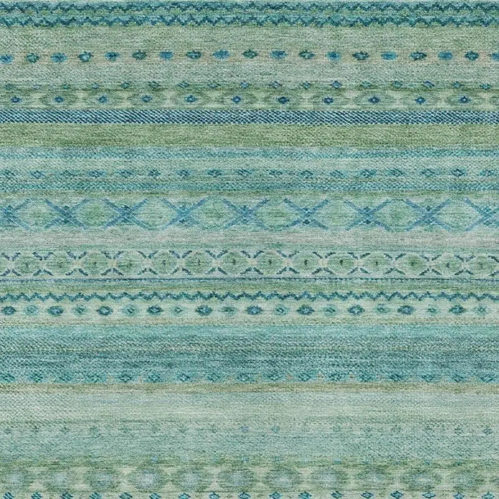 9' X 12' Teal Blue And Blue Striped Washable Indoor Outdoor Area Rug Homeroots Outdoor