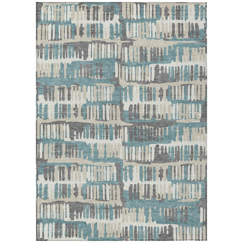 9' X 12' Teal Blue And Brown Abstract Washable Indoor Outdoor Area Rug Homeroots Outdoor