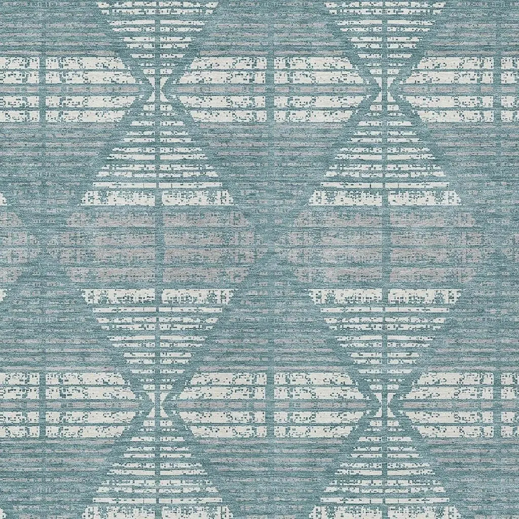 9' X 12' Teal Blue And Brown Geometric Washable Indoor Outdoor Area Rug Homeroots Outdoor