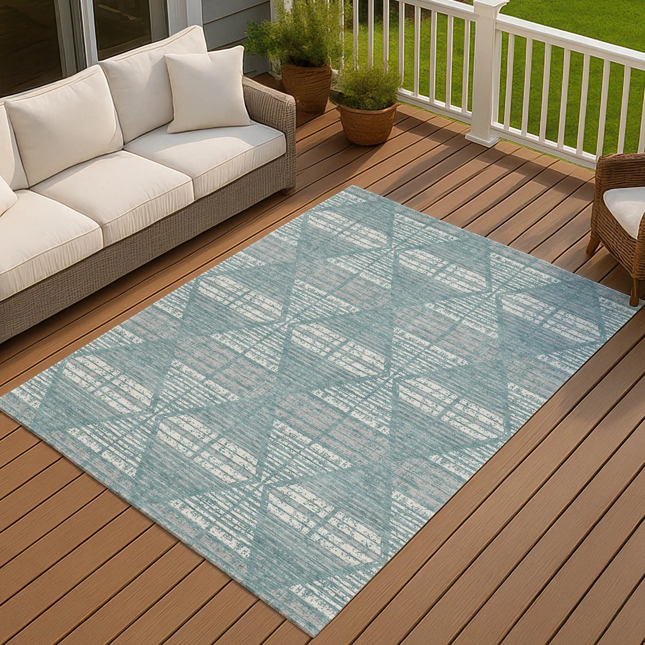 9' X 12' Teal Blue And Brown Geometric Washable Indoor Outdoor Area Rug Homeroots Outdoor