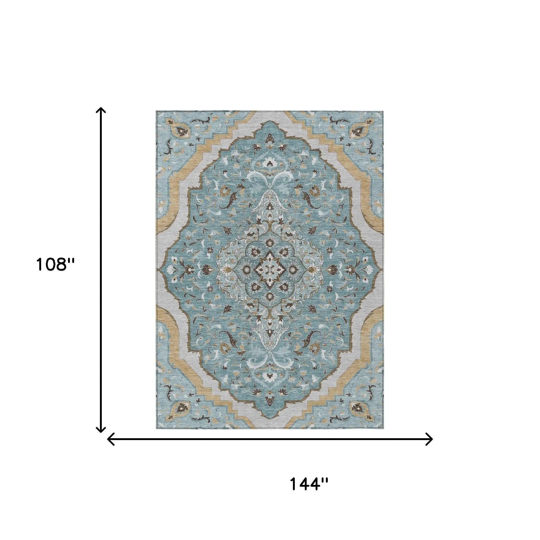 9' X 12' Teal Blue And Brown Medallion Washable Indoor Outdoor Area Rug Homeroots Outdoor