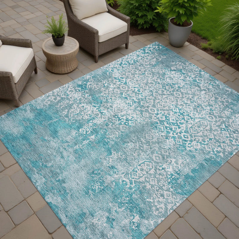 9' X 12' Teal Blue And Brown Oriental Washable Indoor Outdoor Area Rug Homeroots Outdoor