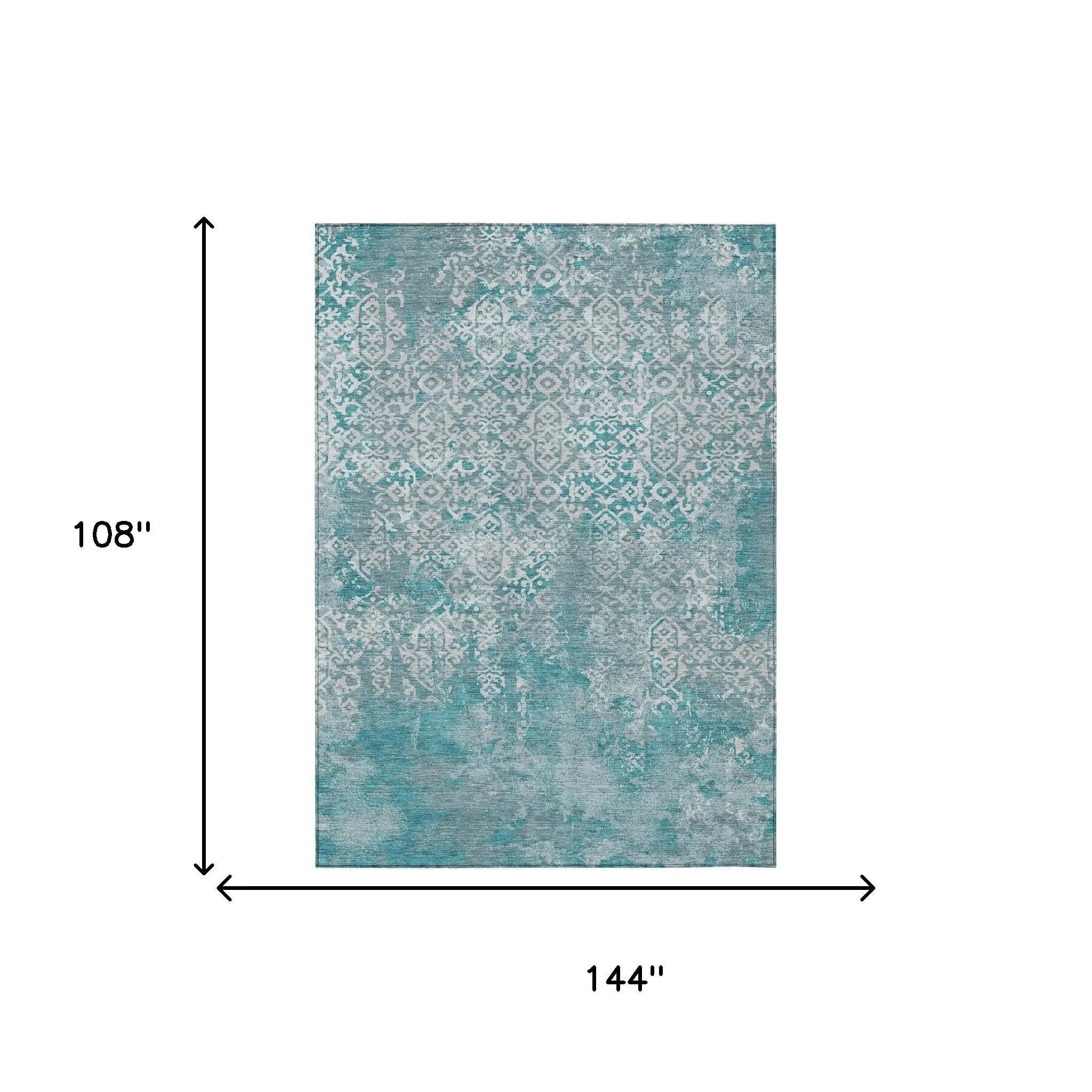 9' X 12' Teal Blue And Brown Oriental Washable Indoor Outdoor Area Rug Homeroots Outdoor