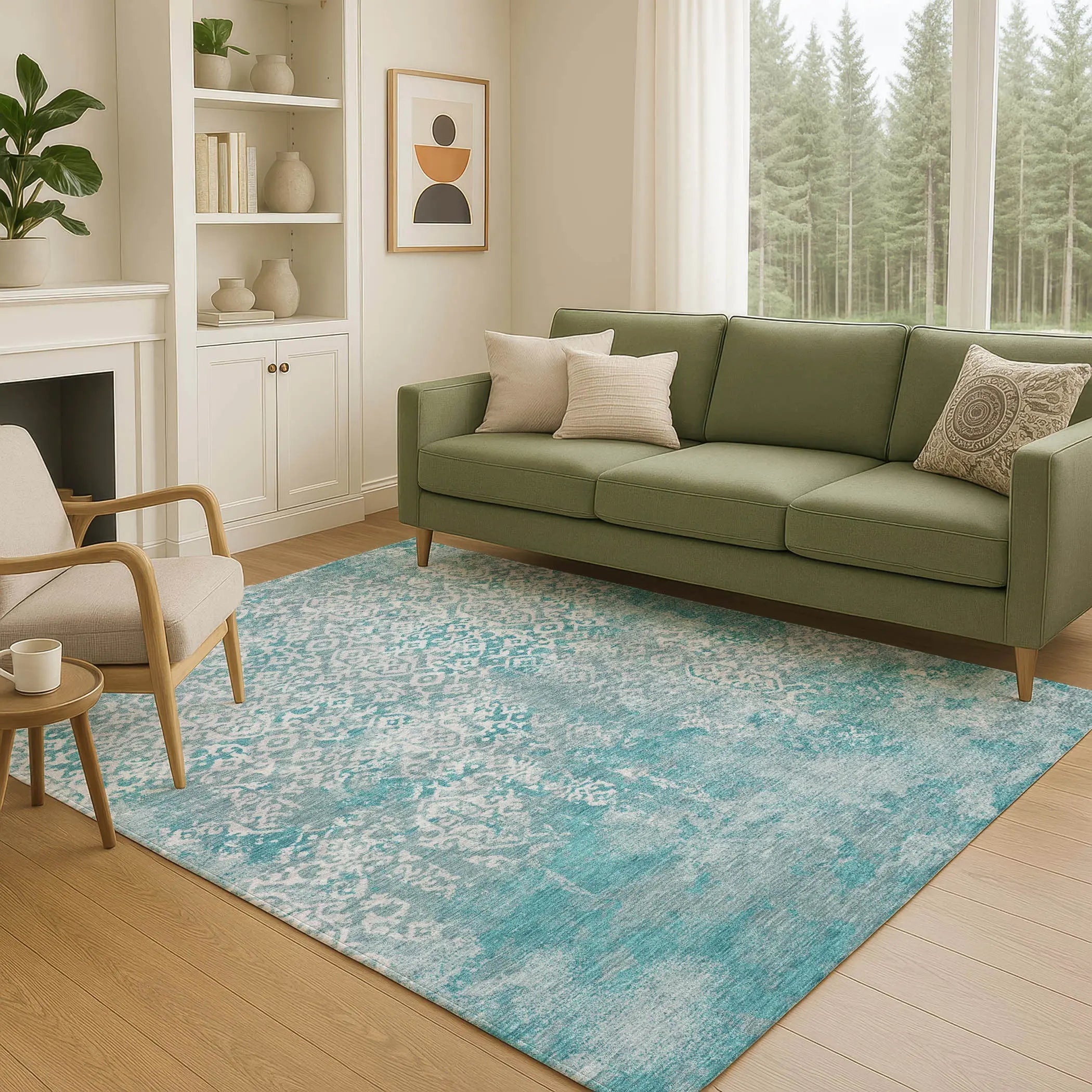 9' X 12' Teal Blue And Brown Oriental Washable Indoor Outdoor Area Rug Homeroots Outdoor