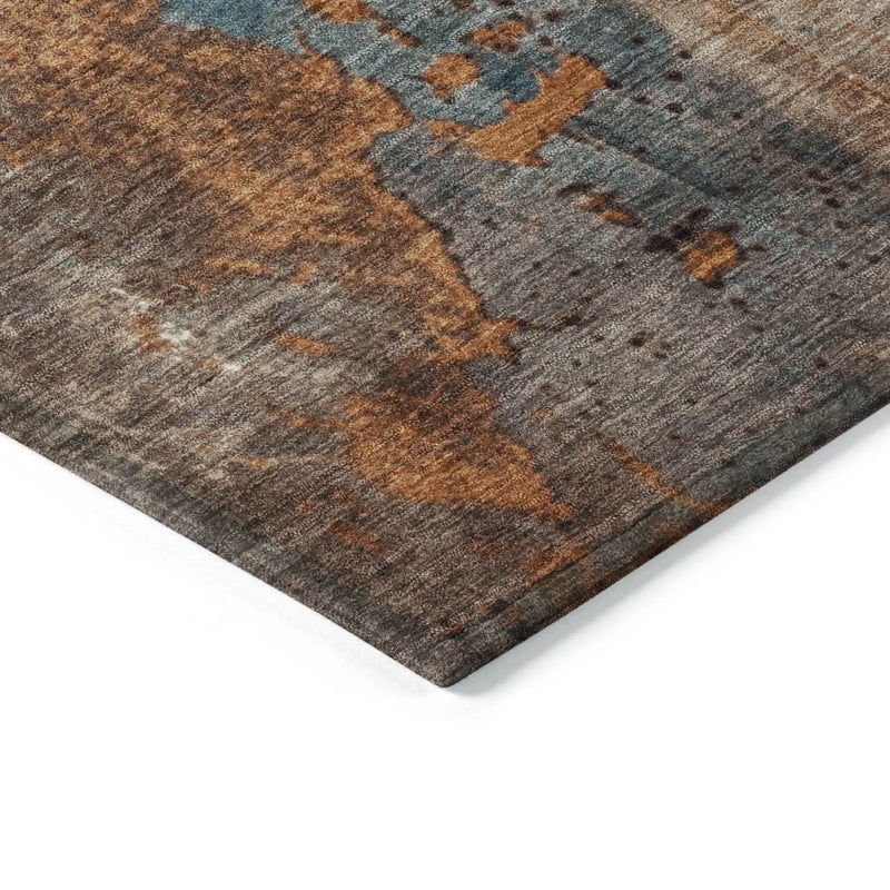 9' X 12' Teal Blue And Copper Abstract Washable Indoor Outdoor Area Rug Homeroots Outdoor