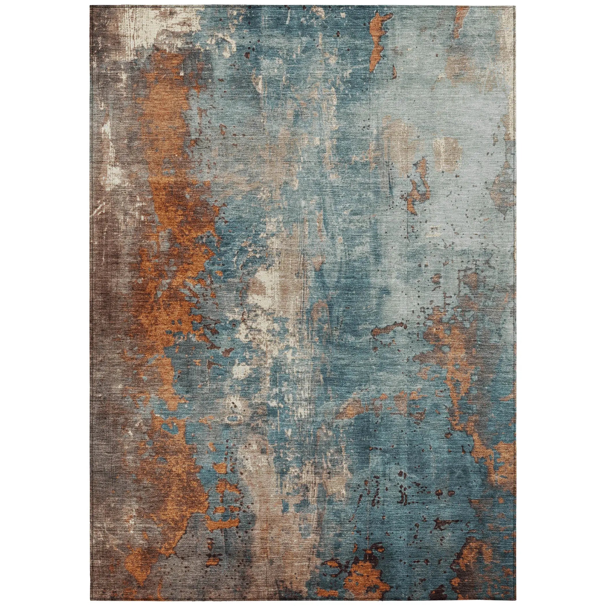 9' X 12' Teal Blue And Copper Abstract Washable Indoor Outdoor Area Rug Homeroots Outdoor