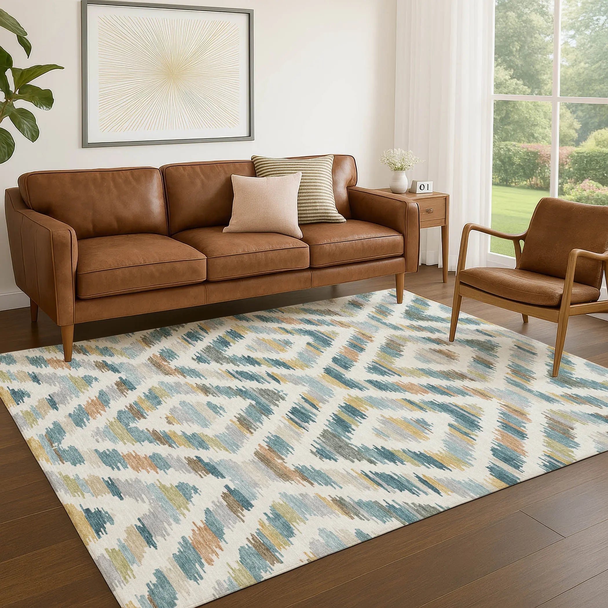 9' X 12' Teal Blue And Copper Tribal Washable Indoor Outdoor Area Rug Homeroots Outdoor
