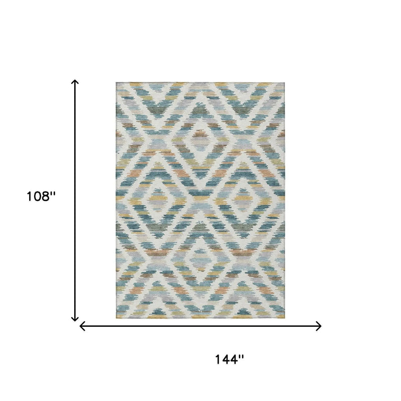 9' X 12' Teal Blue And Copper Tribal Washable Indoor Outdoor Area Rug Homeroots Outdoor