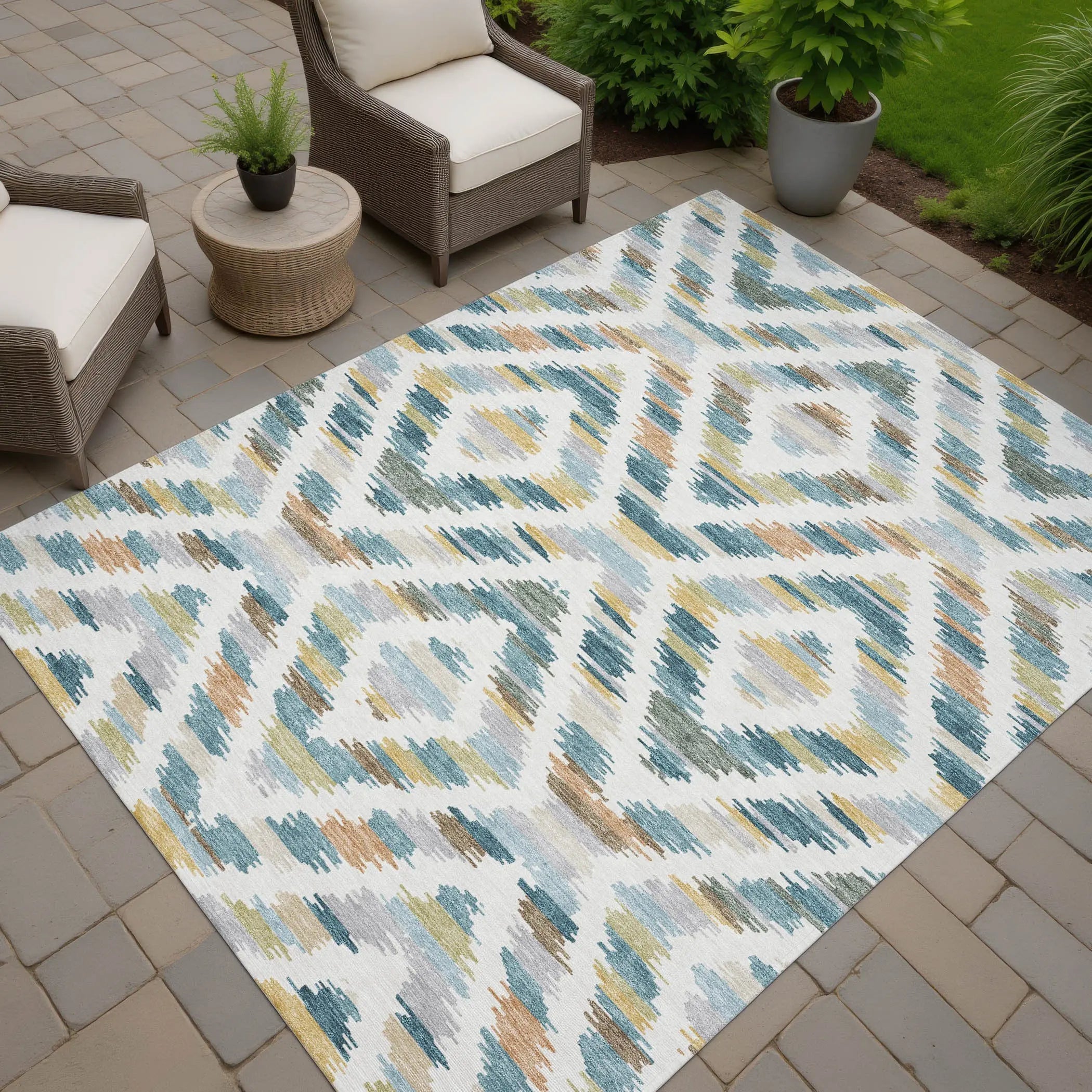 9' X 12' Teal Blue And Copper Tribal Washable Indoor Outdoor Area Rug Homeroots Outdoor