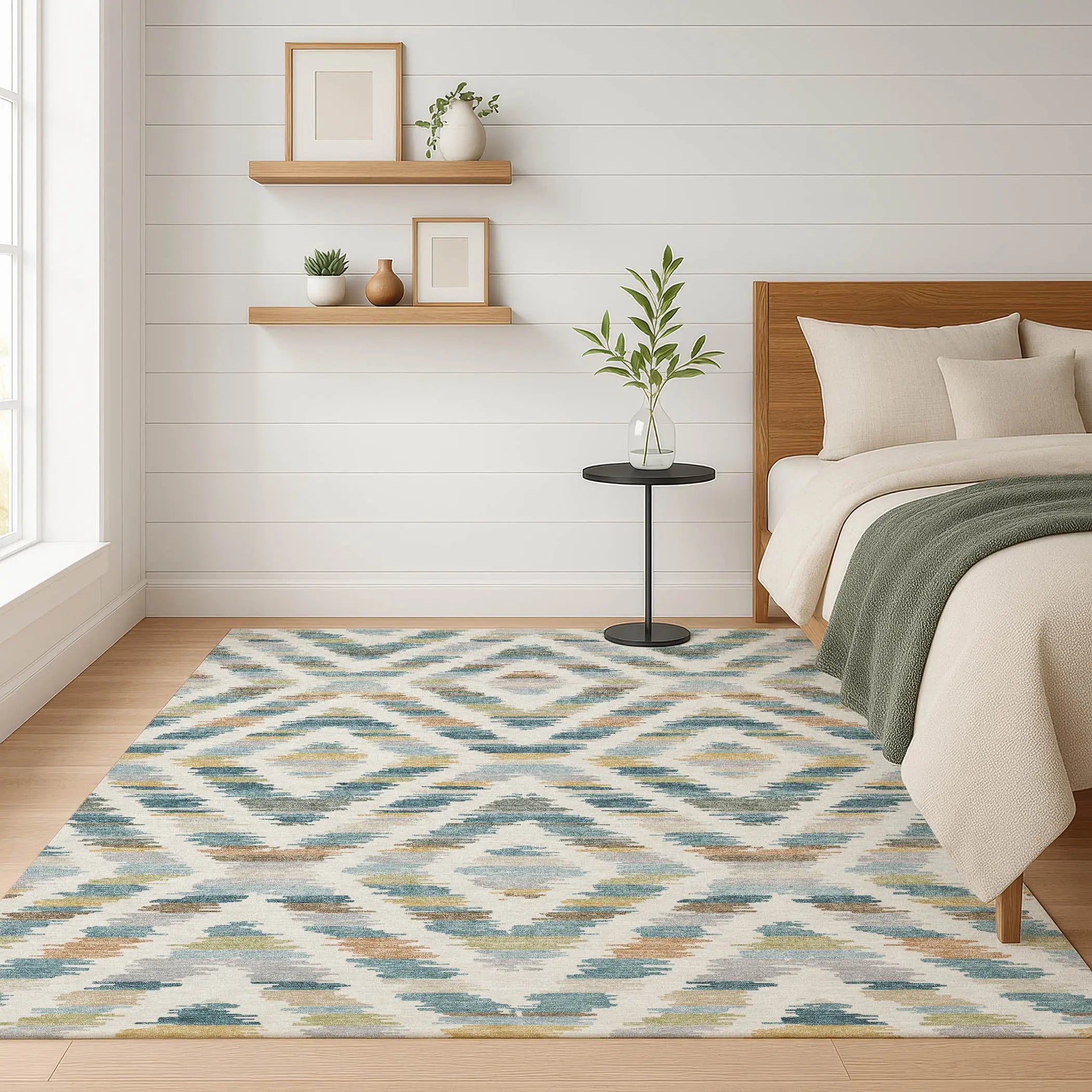9' X 12' Teal Blue And Copper Tribal Washable Indoor Outdoor Area Rug Homeroots Outdoor