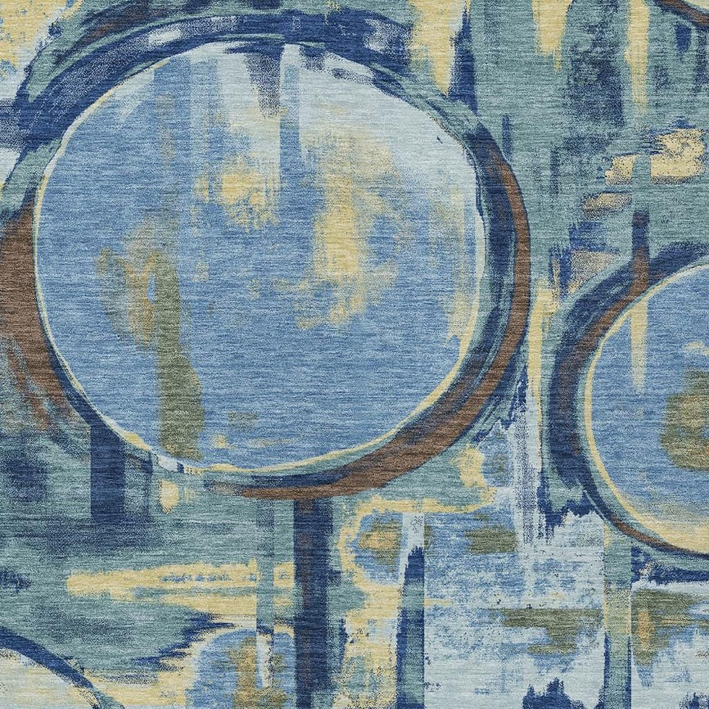 9' X 12' Teal Blue And Denim Blue Abstract Washable Indoor Outdoor Area Rug Homeroots Outdoor