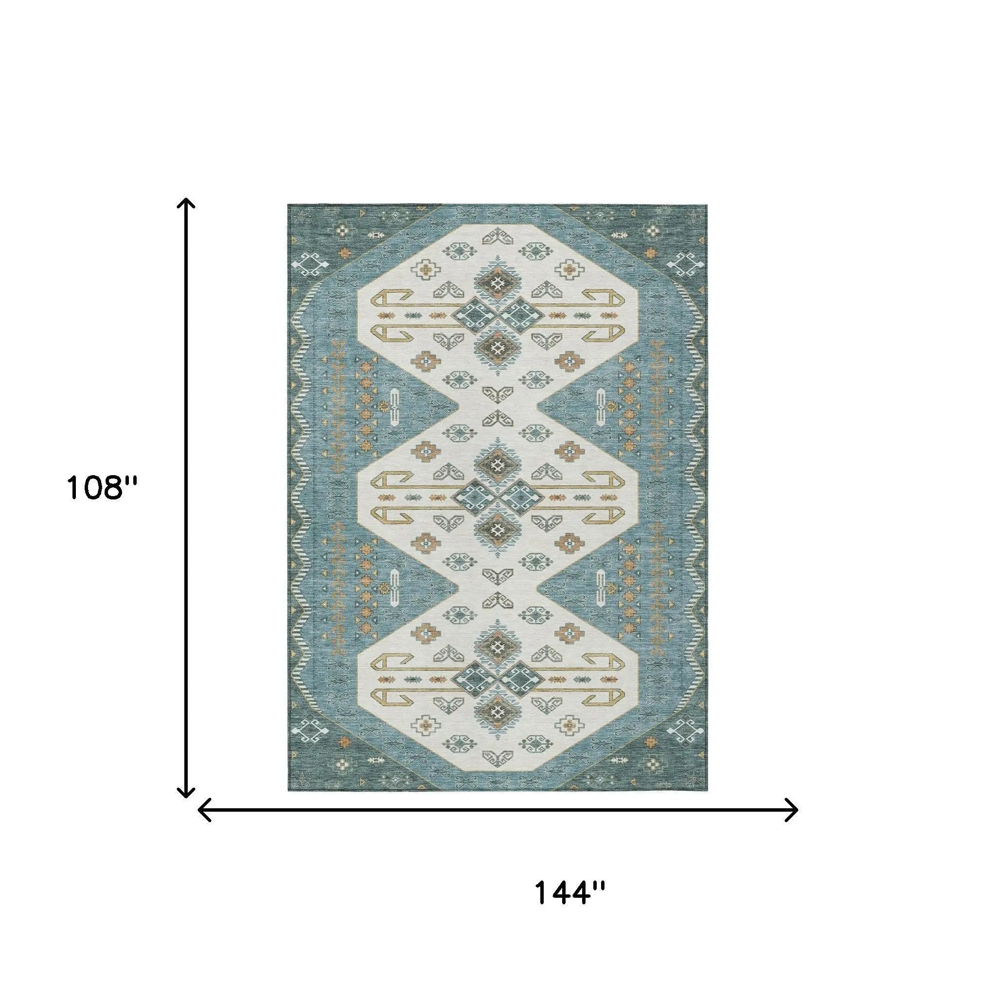 9' X 12' Teal Blue And Gold Geometric Washable Indoor Outdoor Area Rug Homeroots Outdoor