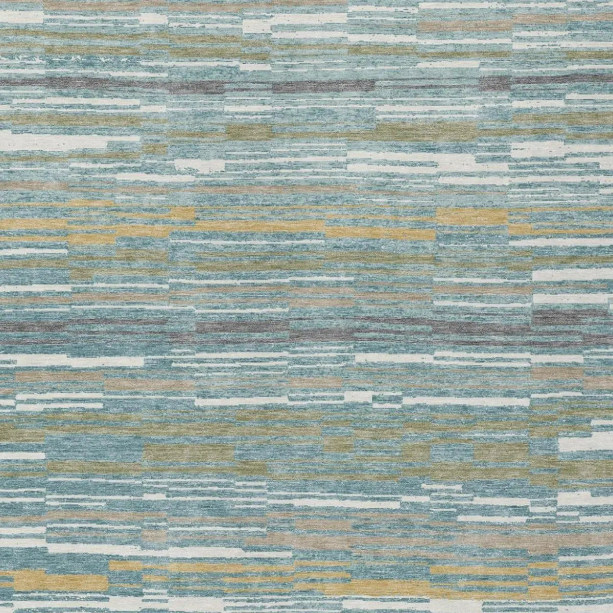 9' X 12' Teal Blue And Gold Striped Washable Indoor Outdoor Area Rug Homeroots Outdoor