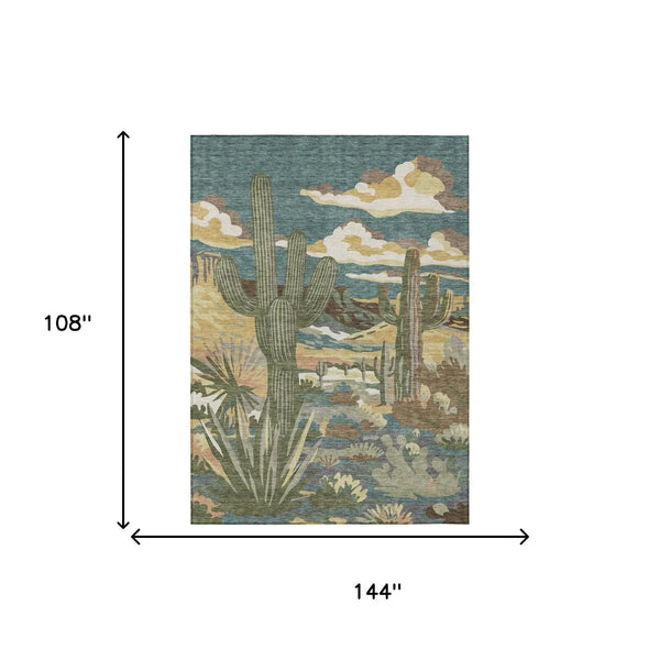 9' X 12' Teal Blue And Gold Trees Washable Indoor Outdoor Area Rug Homeroots Outdoor