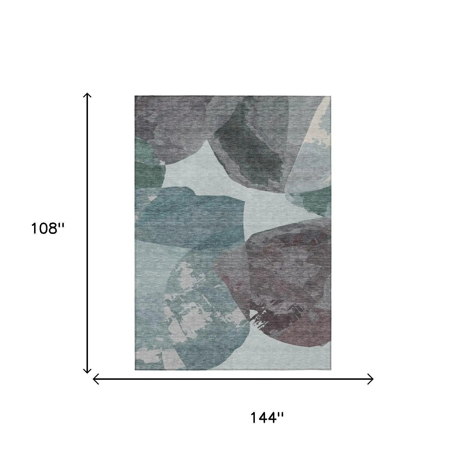 9' X 12' Teal Blue And Graphite Abstract Washable Indoor Outdoor Area Rug Homeroots Outdoor