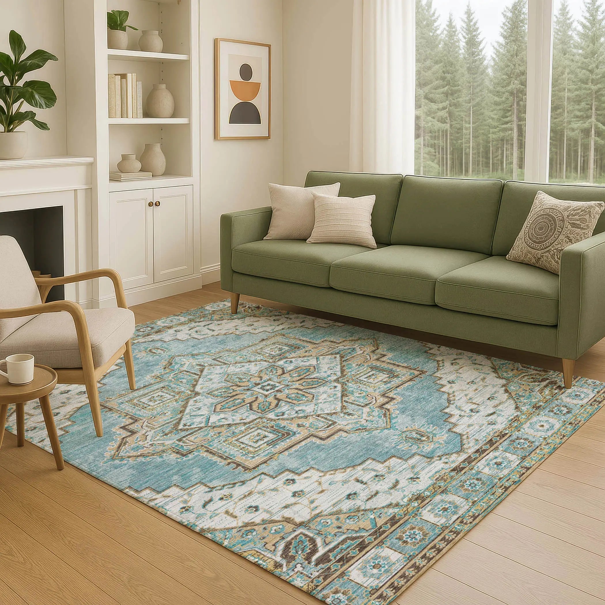 9' X 12' Teal Blue And Graphite Oriental Washable Indoor Outdoor Area Rug Homeroots Outdoor