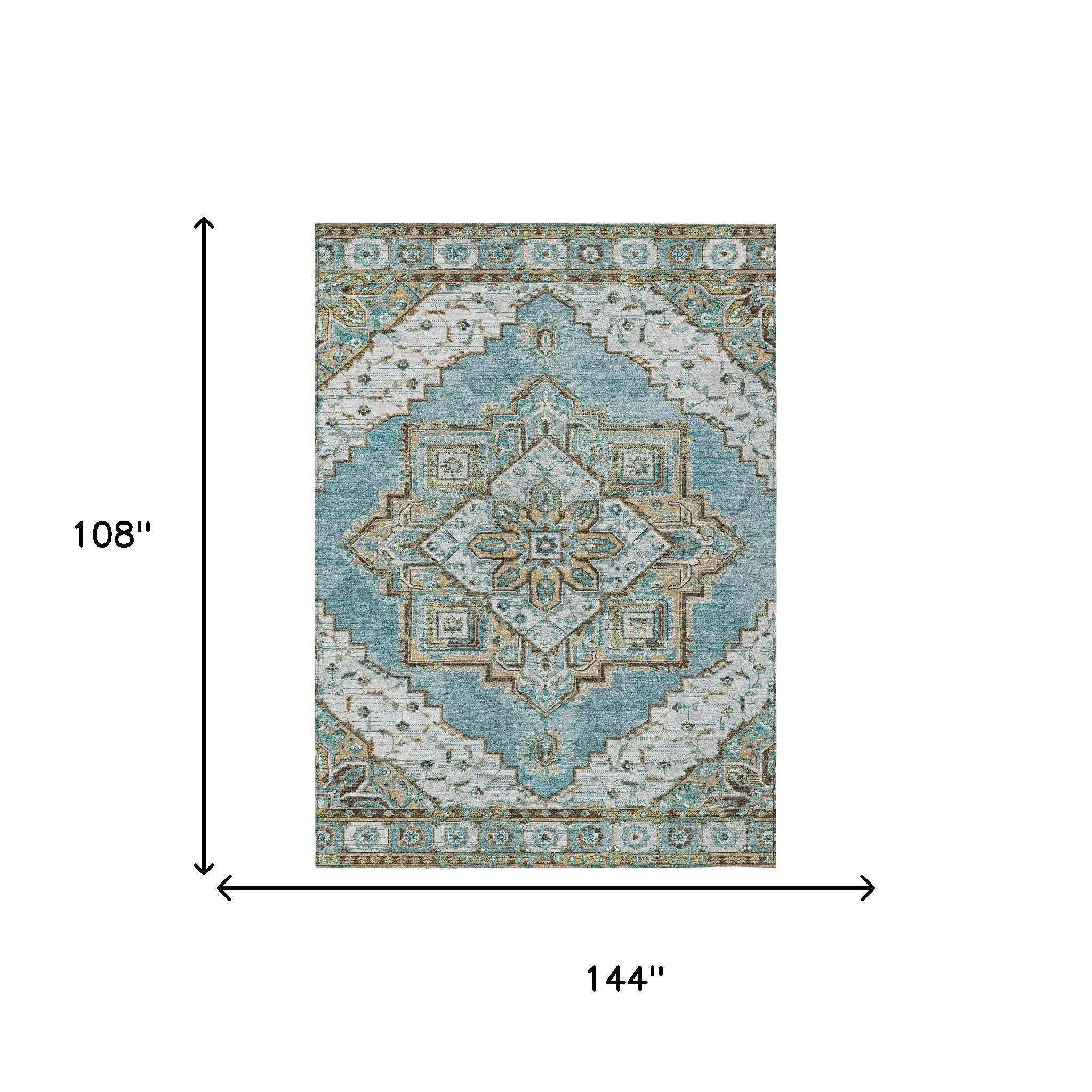9' X 12' Teal Blue And Graphite Oriental Washable Indoor Outdoor Area Rug Homeroots Outdoor
