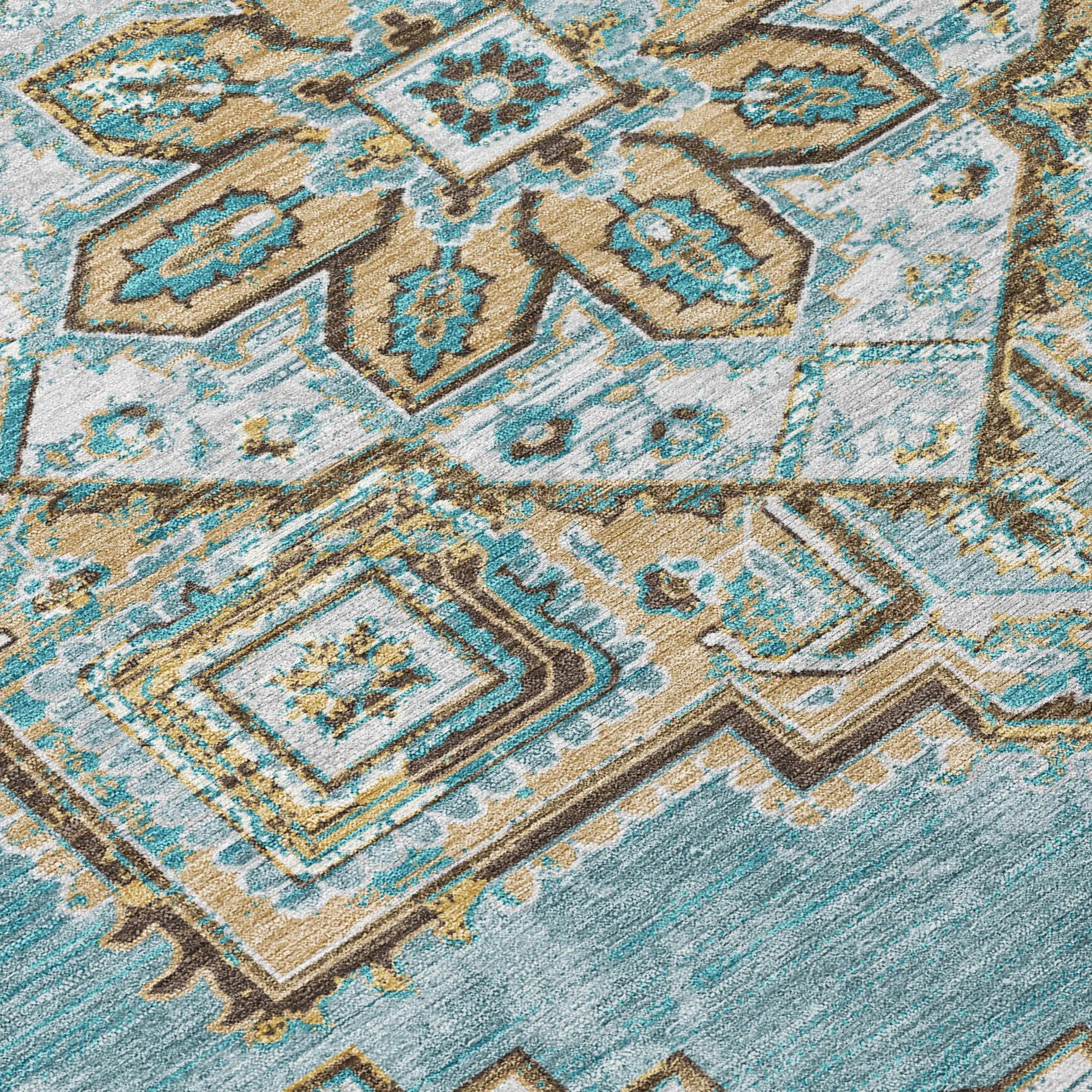 9' X 12' Teal Blue And Graphite Oriental Washable Indoor Outdoor Area Rug Homeroots Outdoor
