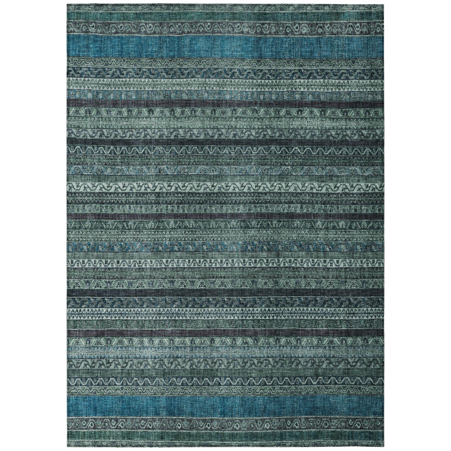 9' X 12' Teal Blue And Graphite Striped Washable Indoor Outdoor Area Rug Homeroots Outdoor