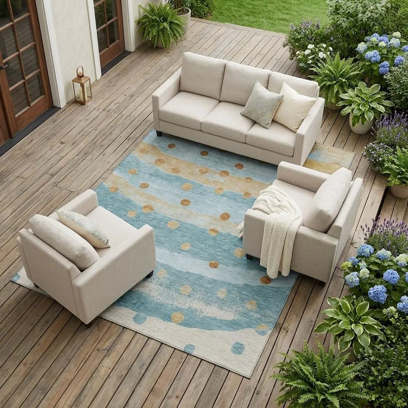9' X 12' Teal Blue And Graphite Striped Washable Indoor Outdoor Area Rug Homeroots Outdoor