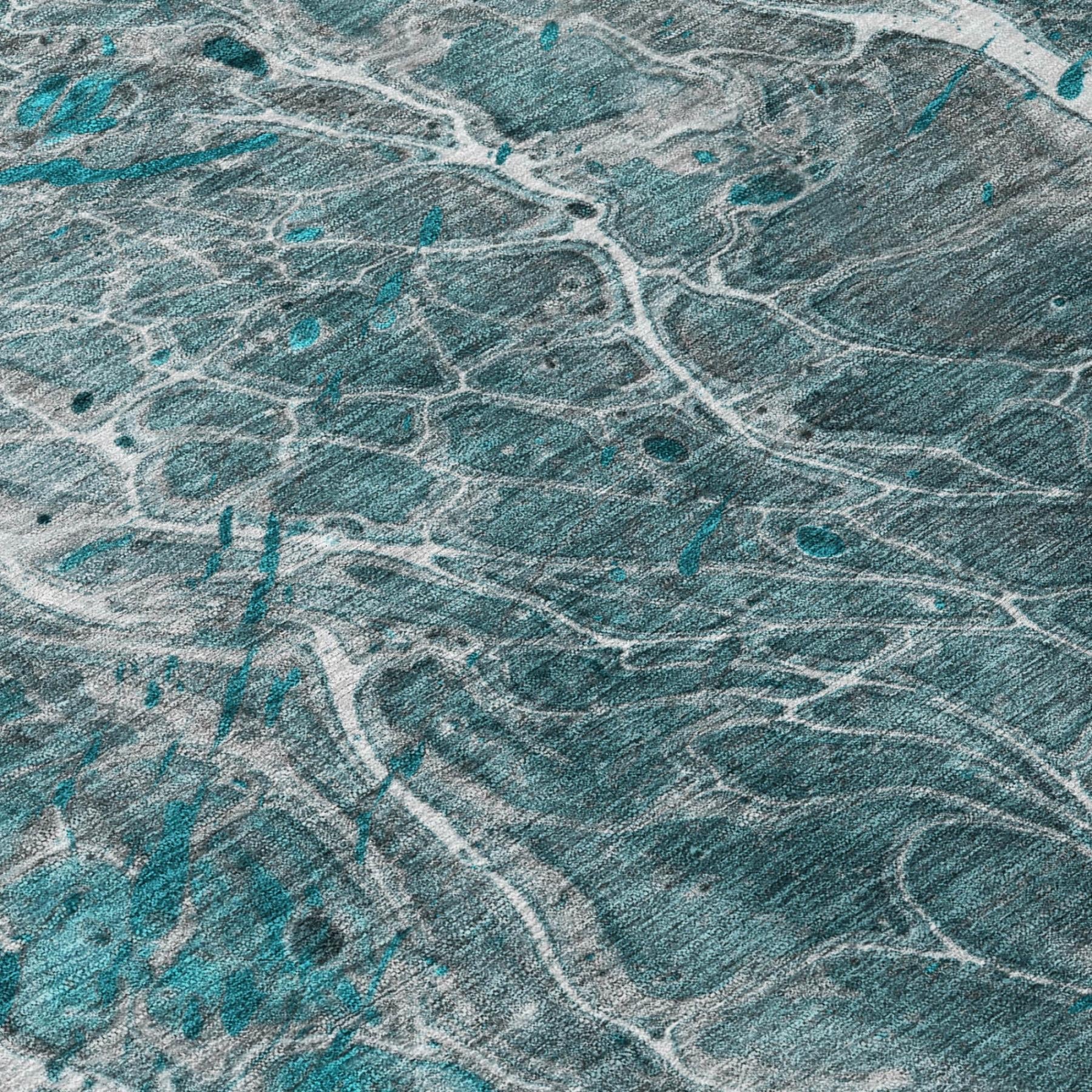 9' X 12' Teal Blue And Gray Abstract Washable Indoor Outdoor Area Rug Homeroots Outdoor