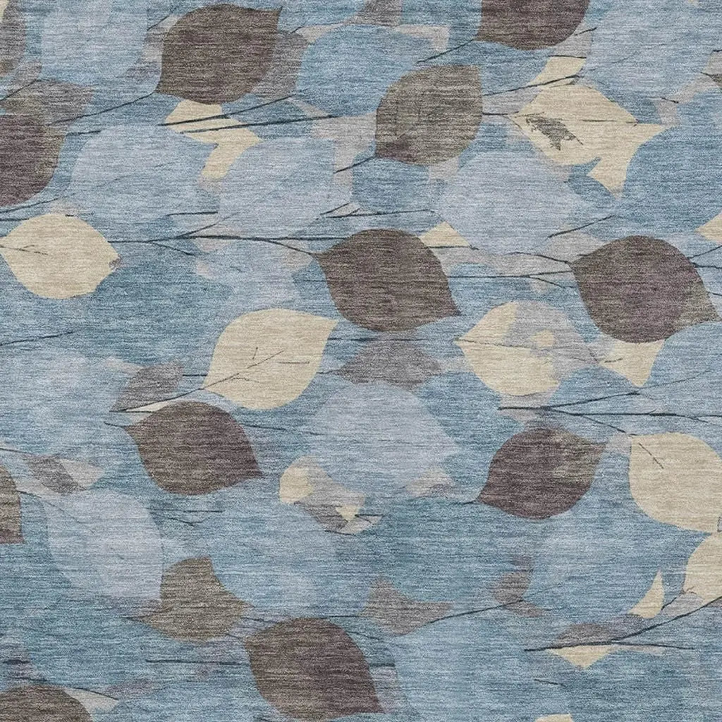 9' X 12' Teal Blue And Gray Floral Washable Indoor Outdoor Area Rug Homeroots Outdoor