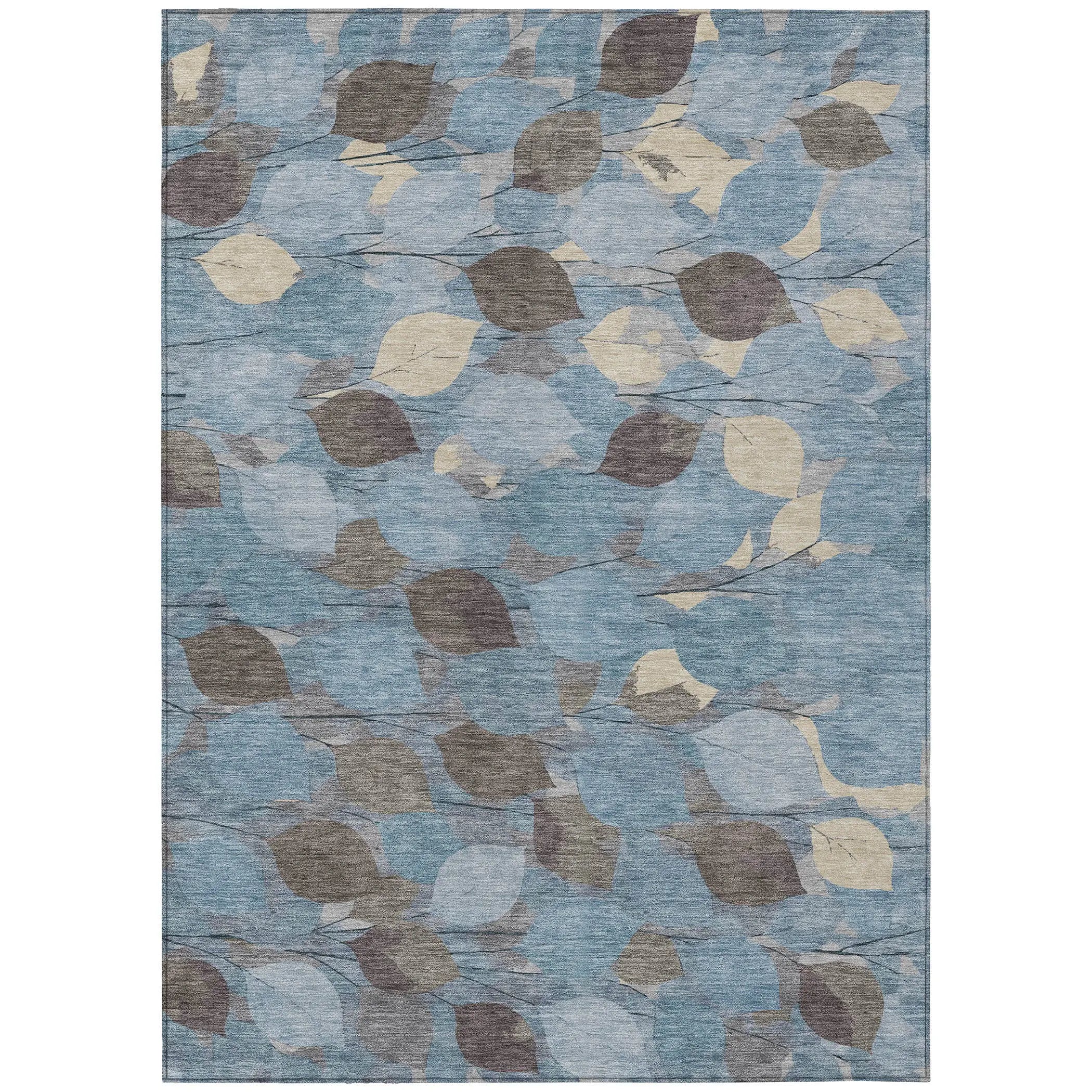 9' X 12' Teal Blue And Gray Floral Washable Indoor Outdoor Area Rug Homeroots Outdoor