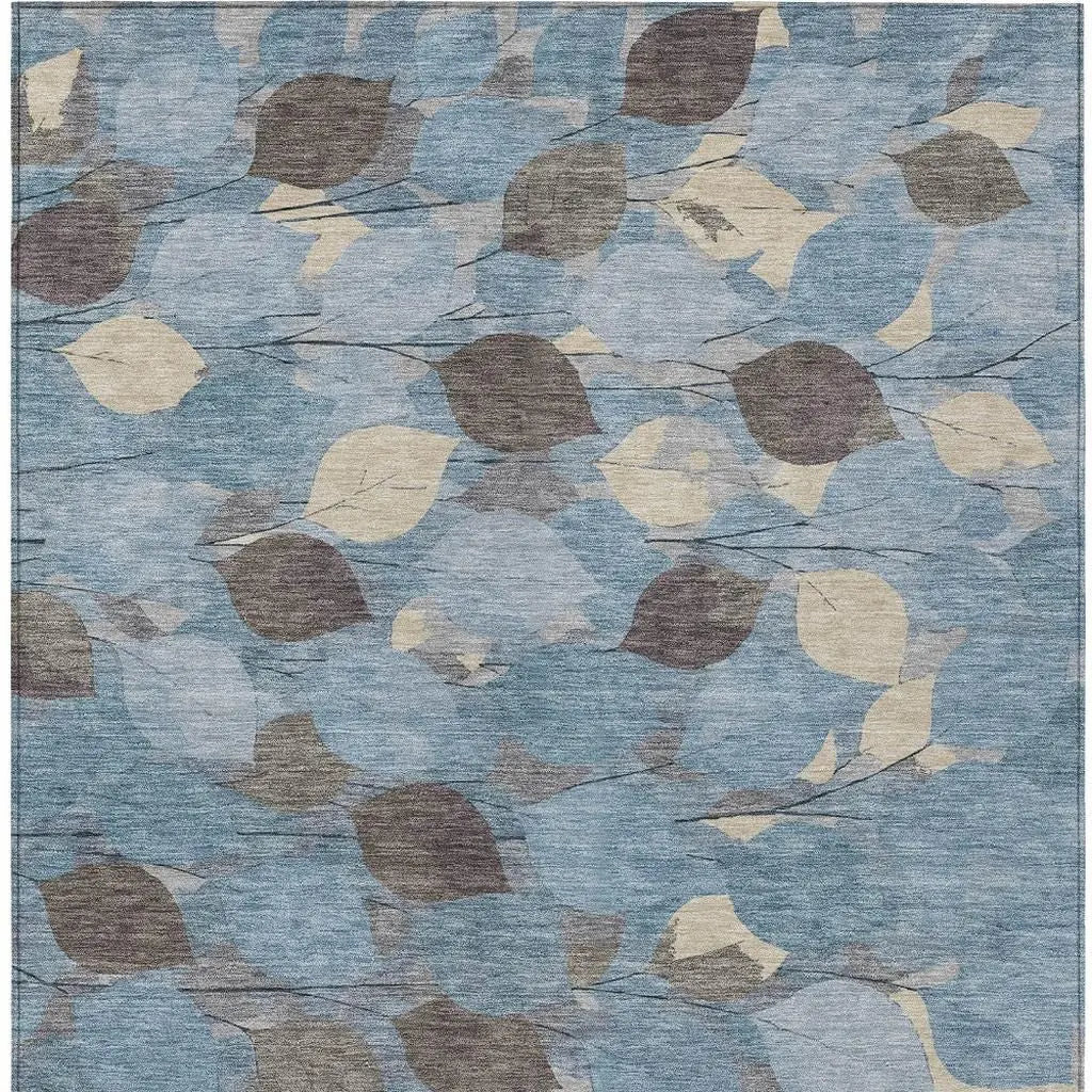 9' X 12' Teal Blue And Gray Floral Washable Indoor Outdoor Area Rug Homeroots Outdoor