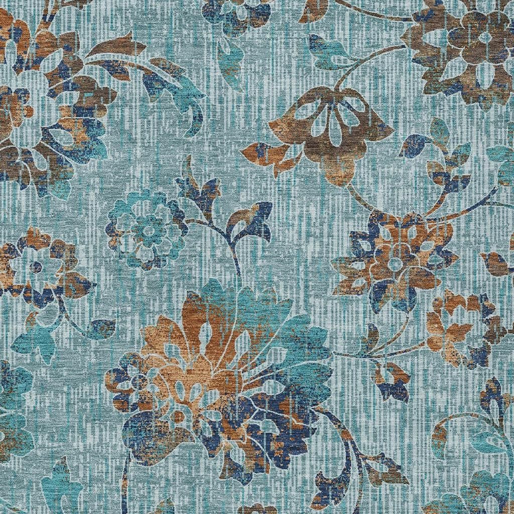 9' X 12' Teal Blue And Gray Floral Washable Indoor Outdoor Area Rug Homeroots Outdoor