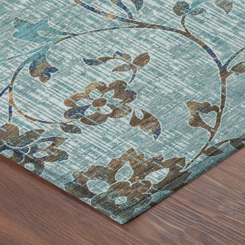 9' X 12' Teal Blue And Gray Floral Washable Indoor Outdoor Area Rug Homeroots Outdoor